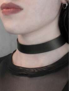 1pc Personalized Punk Rock Style Black Leather Choker Necklace, Suitable Accessory For Cool Girl Party - Black - View 3