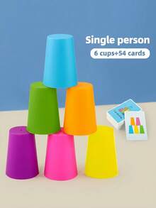 Toddler Stacking Cups Learning Toy, Color Sorting Speed Stacking Game With Challenge Cards, Early Educational Interactive Toy For Kids, Ideal For Preschool Learning & Parent-Child Interaction - Multicolor - View 11