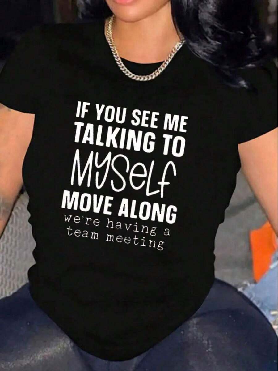 Camiseta de Mujer Cómoda con Cuello Redondo, Casual, Algodón, Manga Corta, Suave y Transpirable, Estilo Urbano para Primavera/Verano - Negro - Ver 1