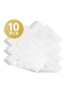 WalDecoo 4 Stücke/10 Stücke/20 Stücke (2 mm dickeres Design) Weiße Fischgrät-Fliesenaufkleber, abziehbar und selbstklebend, wasserfest, graue Fuge, Küchenrückwand-Aufkleber, hinterlassen keine Rückstände, selbstklebende Wandfliesen für Küche, Bad, Waschraum - VP401 - Übersicht 15