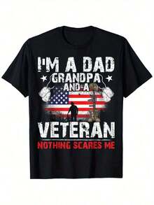 I'm A Dad, Grandad, And Veteran - Patriotic T-Shirt With American Flag And Military Graphic Design, 100% Cotton Comfort Fit Short Sleeve For Men And Women, Father's Day And Veteran's Day Gift, Casual Wear, American Flag Accessories, Casual Clothing, Bold Text Design, Durable Print - 彩色 - 查看 6