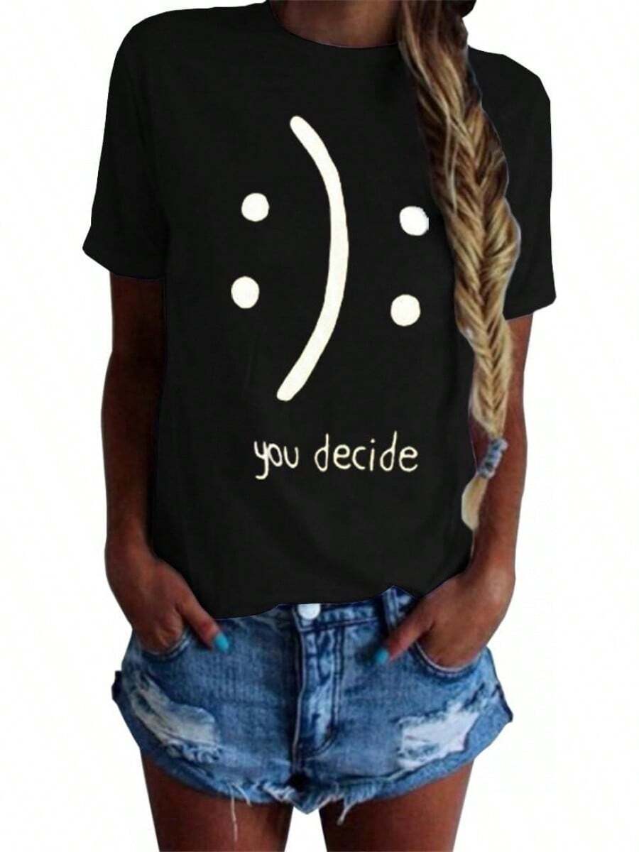 Camiseta de Mujer BLACKMYTH de Algodón con Diseño Divertido, Camiseta Casual de Manga Corta - Negro - Ver 1