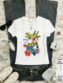 NewSummerCasual White Short-Sleeved Crew Neck T-Shirt, Urban Style, Made Of Pure Cotton, Comfortable And Breathable, With A Frog Print, Y2K Style, Casual And Versatile For Everyday Wear. Unisex Loose-Fitting Short-Sleeved Crew Neck T-Shirt With A Vintage Urban Style - 白色 6 - 查看 2