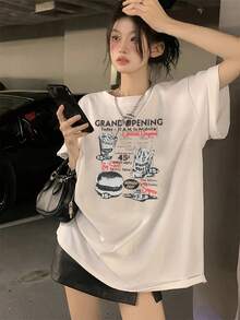 Talla - Talla - Camiseta de Manga Corta para Mujer Talla Primavera y Verano Nueva Versión Coreana Holgada Damas Pullover Versátil Fácil Top Moda  Desplazamiento Top Mujer Camiseta de Color Sólido para Mujer - Blanco - Ver 1