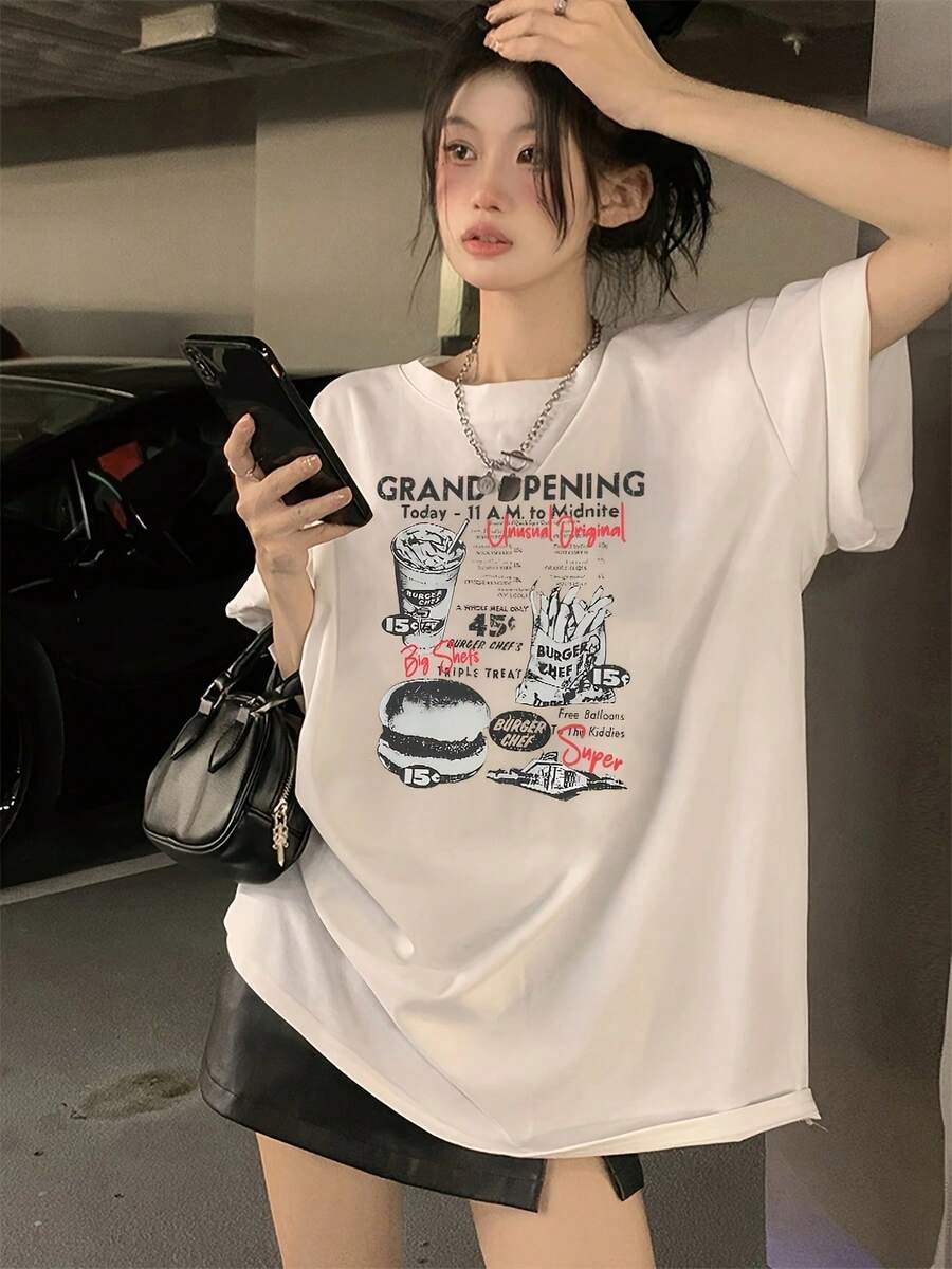 Talla - Talla - Camiseta de Manga Corta para Mujer Talla Primavera y Verano Nueva Versión Coreana Holgada Damas Pullover Versátil Fácil Top Moda Desplazamiento Top Mujer Camiseta de Color Sólido para Mujer - Blanco - Ver 1