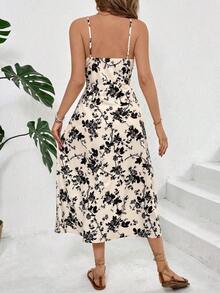 Frenchy Vestido midi con tirantes de espagueti, abertura y estampado floral para mujer, ropa casual para vacaciones - Multicolor - Ver 2