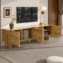 TV Cabinet With Wave Pattern / Modern Style TV Cabinet / 155 Cm Media Console With Storage Space / Four Doors And Cable Management In Wood Look / Easy To Assemble / Suitable For The Living Room - 自然色 - 查看 2