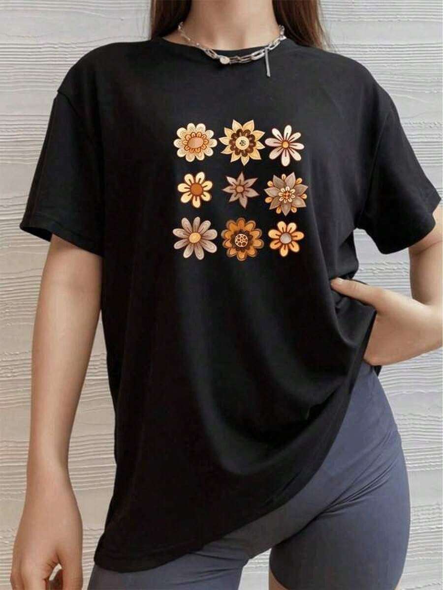 Camisetas para mujer cuello redondo resistente al lavado S-3XL, diseño juvenil estilo urbano y streetwear, uso informal, ropa diaria, fiestas y reuniones, ideal como regalo - Negro - Ver 1