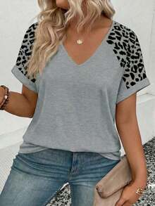 Selamara Camiseta casual versátil de talla grande con diseño de encaje y parches, nueva llegada para primavera/verano para mujeres - Gris - Ver 6