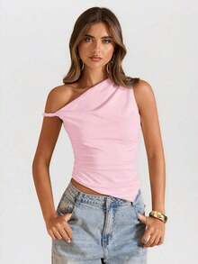 Blusa de verano para vacaciones en la playa, elegante, con hombros descubiertos y cuello asimétrico, para conciertos, actuaciones, festivales de música, conciertos, country, clubes, nuevos estilos sexy de primavera y verano - Rosa coral - Ver 8