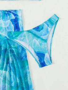 Swim  Conjunto de bikini de patrón de teñido anudado para verano en la playa con falda de baño para carnaval - Multicolor - Ver 7
