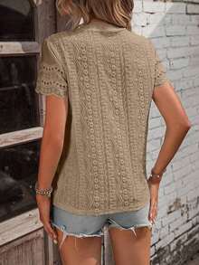 Camiseta con bordado con ojal ribete en abanico - Caqui - Ver 2