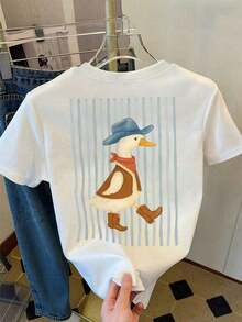 [Free National Shipping] DrmWander Women's Graphic T-Shirt, Casual Urban Style Short Sleeve T-Shirt, Cute Summer Top, Women's Cotton T-Shirt - 杏子 3 - 查看 10