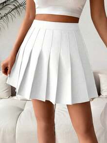 Falda pantalón casual de talle alto con pliegues y rayas para mujer - Blanco - Ver 6