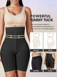 1 Piece Women's High Waist Shaper, Apricot Color, Center Snap Closure, Adjustable, Slimming Waist And Butt Lifting Effect, Flat Tummy Bodysuit, Shorts, Sexy Lingerie, Waist Trainer, High Waist Shapewear Pants - 黑色 - 查看 3