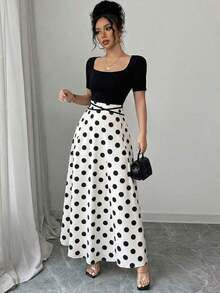 YHHRafferiza Petite Vestido midi de mujer con escote cuadrado y mangas cortas con estampadoYHH - Multicolor 2 - Ver 6