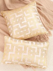 1pc Gold Decorative Throw Pillow Cover, Jacquard Gold Thread Geometric Texture Cushion Cover, Sofa Bedroom Minimalist Luxury Style Home Decor, Holiday Gift - Yellow - View 8