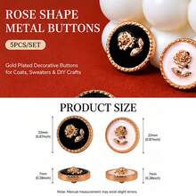 5pcs/Set Gold Rose Resin Buttons, High-End Metal Buttons, Decorative Buttons, Flower Buttons - Rose Button - View 10