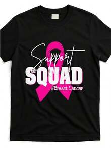 Pecho Cáncer Conciencia Soporte Equipo Camiseta Con Rosa Cinta Patrón - Informal Tripulación Cuello Algodón Camiseta Ultra-suave Ligero, Transpirable Manga corta Verano Superior - A Perfecto - Negro - Ver 7