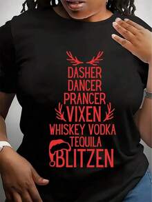 Suave, transpirable y ligera para comodidad durante todo el día. Camiseta Dasher Dancer Prancer Vixen Moscato Vodka Tequila Blitzen, divertida camiseta para fiestas navideñas, regalos de Navidad. Cuello redondo clásico con un corte relajado que favorece todas las formas del cuerpo y es fácil de combinar con jeans, pantalones cortos y leggings. - Negro - Ver 10