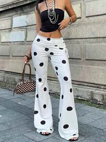 Pantalones acampanados de mujer con cordón lateral negro vintage Y2K, ropa de calle versátil - Blanco y Negro 2 - Ver 8