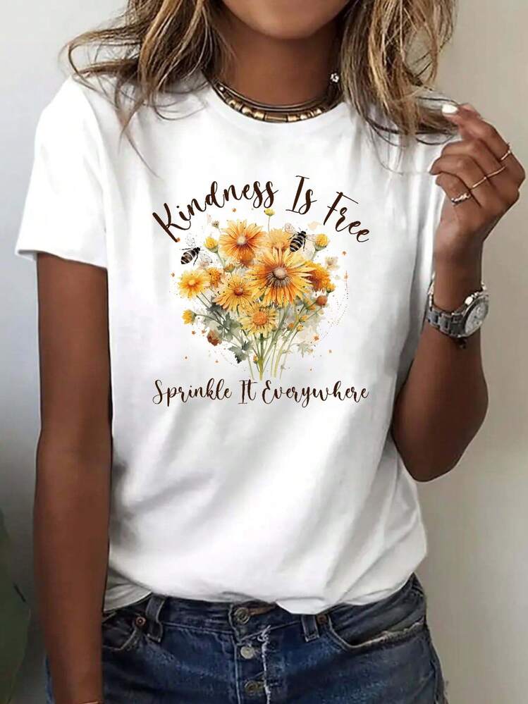 1 camiseta de manga corta - La bondad no tiene precio, llegando a miles de kilómetros de distancia - Camiseta estampada de moda para mujer, perfecta para primavera y verano, ¡tu elección ideal! 180g 100% Algodón - Blanco - Añade 6