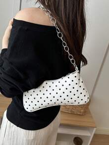 Bolso baguette de cadena grande de unicolor - Blanco - Ver 3