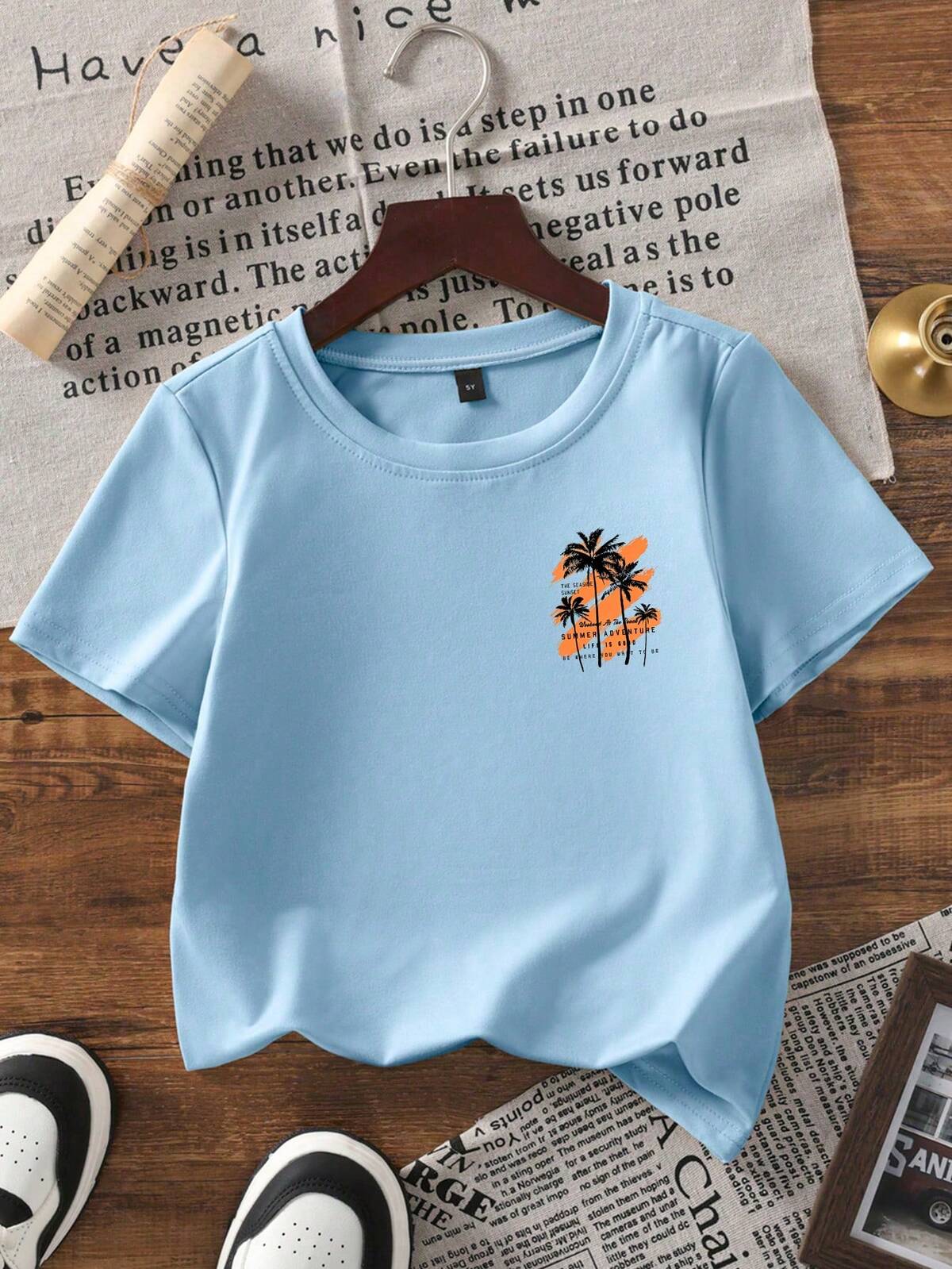 1 pièce T-shirt décontracté polyvalent pour garçons, imprimé minimaliste d'été, tissu doux et confortable 3