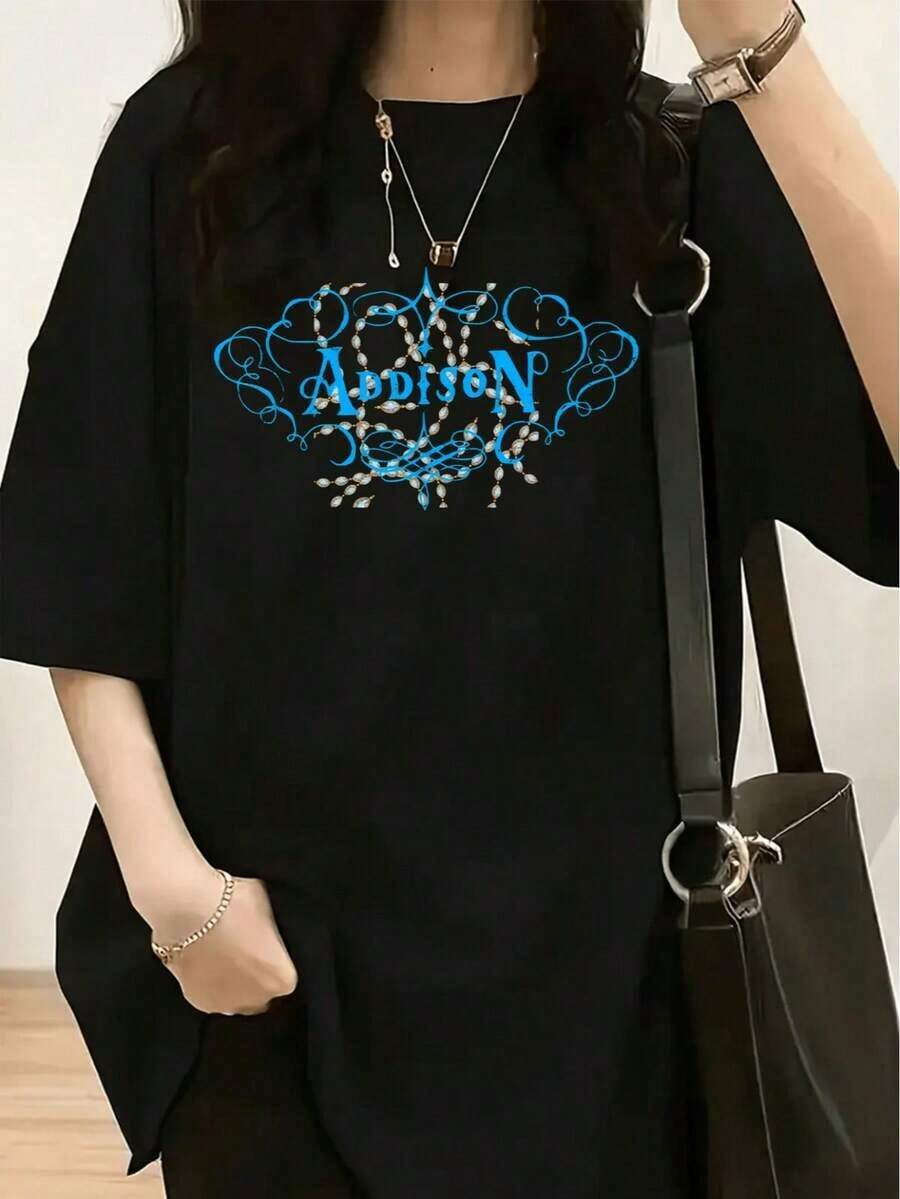 1 Piece Al-Hadar Women's T-Shirt - Cultural T-Shirt In Arabic, Soft Cotton, Loose Fit, Short Sleeve, Round Neck, Casual, 180g, 100% Cotton - 黑色 2 - 查看 1