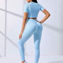 Sovereign Charm Seamless High Stretch Raglan Sleeve Sports Set Workout Women Set Women Workout Set Women Leggings Set Gym Women Outfit - verde menta - Ver 5