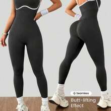 Dewbera Seamless High Elasticity Yoga Sports Fitness Running Jumpsuit - Gris Oscuro - Ver 1