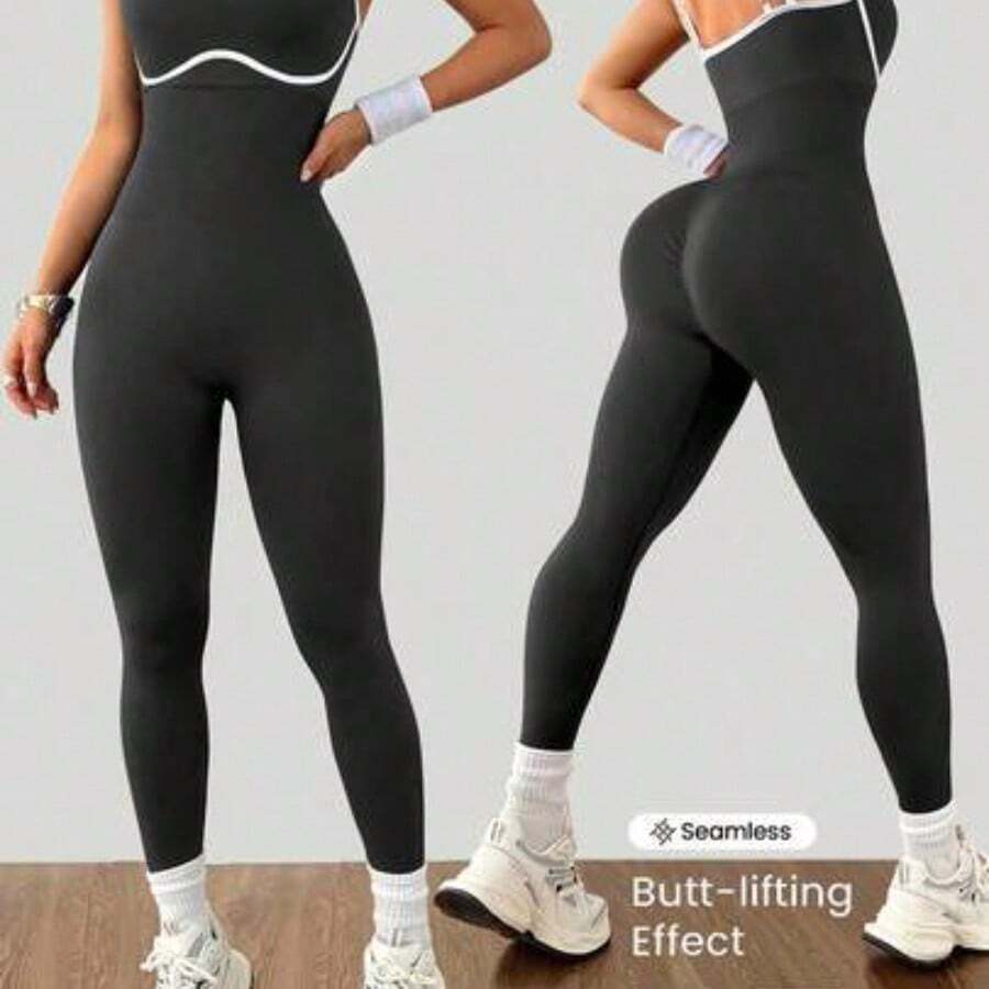 Dewbera Seamless High Elasticity Yoga Sports Fitness Running Jumpsuit - Gris Oscuro - Ver 1