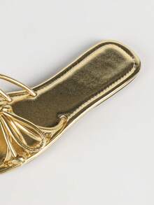 French Elegant Bowknot Open Toe Flat Sandals - Gold - View 5