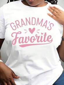 Women's Cotton T-Shirts, Grandmothers' Favorite T-Shirt For Women With Pink Text And Heart Design, Perfect Gift For Grandmother's Birthday, Mother's Day Or Family Gatherings, Basic Women's Blouses. - 白色 - 查看 2