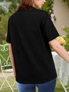 Simple And Versatile Design: Women's Casual Summer T-Shirt With Italian Flag And Heart Print, Short Sleeve, Ideal For Travel, Vacations, Or As A Gift Idea. Cotton T-Shirt. - 黑色 - 查看 4