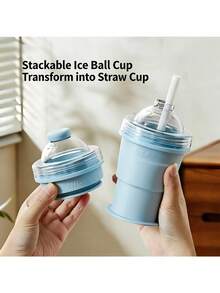 Botella de agua plegable con forma única de hockey sobre hielo, bandeja de silicona creativa para hacer cubitos de hielo esféricos, portátil y fácil de almacenar, esencial para el verano - Vaso de hielo plegable multicolor - Ver 5