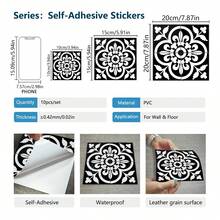 10pcs Decorative Vinyl Floor Stickers, Home Decor Wall Stickers, Black & White Floral Pattern, Self-Adhesive Waterproof Removable, Suitable For Kitchen, Bathroom, Toilet Walls And Floors - 10Pcs - View 11