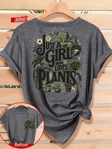 Women's Short Sleeve T-Shirt 2026 "Only Someone Who Loves Plants" Double-Sided Green Plant Art Style Print, Stylish And Versatile For Spring, Summer And Autumn, Casual And Sporty Style, Round Neck T-Shirt, Short Sleeve, Soft And Comfortable, Available In Size S - 白色 - 查看 6