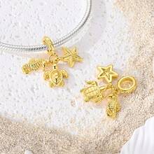 Mặt dây chuyền mạ vàng 18k thuộc bộ sưu tập mùa hè, phù hợp với vòng tay, đính đá CZ, hình dấu chân thú cưng đại dương, máy ảnh, cá mập, cá heo, sao biển, vỏ sò, ba mặt dây chuyền hình sinh vật biển. Món quà hoàn hảo cho phụ nữ và người yêu động vật. - Vàng - Xem 5