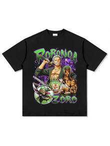Japanisches Anime-T-Shirt aus reiner Baumwolle, Sommer, für Männer und Frauen, Anime-Enthusiasten, Mode, Sport, Retro-Streetwear-T-Shirt - Schwarz - Übersicht 6