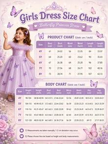 H HIBOBI Vestido maxi de princesa con decoración de mariposas moradas para niñas, inspirado en cuentos de hadas - Morado - Ver 3