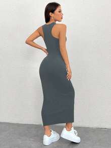 PETITE Vestido Para Mujer De Cuello Redondo Sin Mangas - Gris - Ver 2