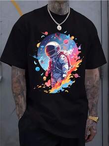 Camiseta de manga corta para hombre, estilo casual deportivo, diseño moderno con estampado 2D, elástica y cómoda, adecuada para deportes, viajes y uso diario casual - corte regular, cuello redondo, tejido de punto, camiseta estampada, camisa de ajuste cómodo, camiseta de manga corta estampada para hombre. - Negro - Ver 12