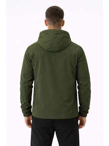 Men's Waterproof Windbreaker With Removable Hood, Sportswear For Gym Or Running - 軍綠色 - 查看 2
