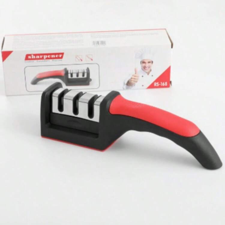 3-Stage Rapid Knife Sharpener With Non-Slip Base, Multifunctional Kitchen Knife Accessories And Tools, Housewarming Gift - Black - View 6