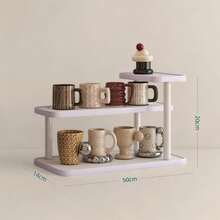 1 pieza Organizador de escritorio de madera vintage, Estante de almacenamiento de cosméticos multicapa vintage, Estante de almacenamiento multifuncional para el hogar, Estante para especias de cocina, Estante para tazas/mugs, Estante de exhibición abierta para lápices labiales, perfumes, tazas de té, botellas de especias, Estante ahorrador de espacio para encimeras - Blanco - Ver 11