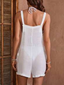 Swim Vcay Cubierta Sólida De Manga Corta Cuello Cuadrado Con Bolsillo Y Detalle Transparente - Blanco - Ver 2