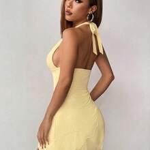 PETITE Women Light Yellow Mesh Halter Dress,Summer Dresses,Summer Dresses For Women,Pastel Dresses For Women - Rojo - Ver 3
