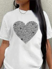 This Lightweight And Durable Short-Sleeved T-Shirt, Featuring A Sparkly Heart Design, Is Perfect For Home, Cafes, Or Outdoor Leisure Activities, Offering A Comfortable Everyday Wearing Experience. - 白色 - 查看 7