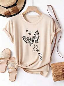 short-sleeveCamiseta de mujer estampada de manga corta para verano, tela de poliéster, estilo multifuncional, corte regular, peso 180 gramos, 1 unidad.100% Cotton - Albaricoque - Ver 6